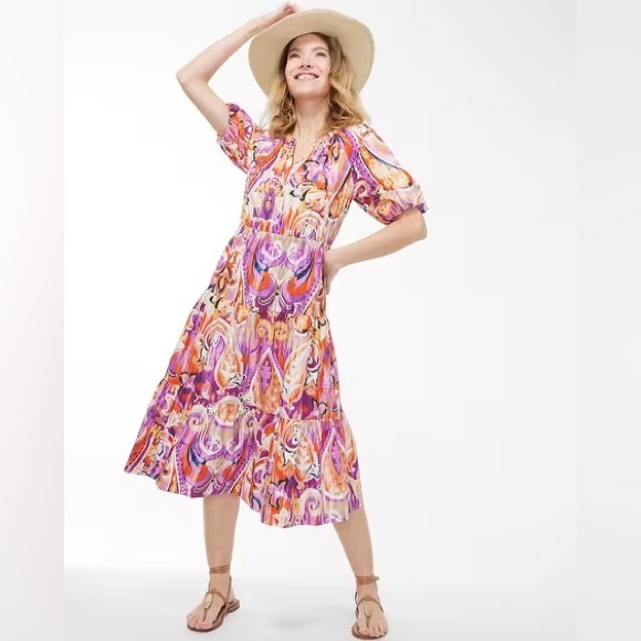 Chico’s 40th Anniversary Cotton Paisley Tiered Dress - Picture 1 of 12